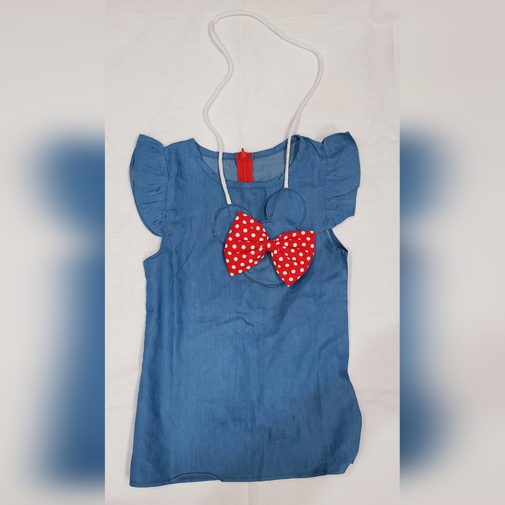 Blue Kids Casual Minnie Mouse Dress with Red Polka Dot Bow